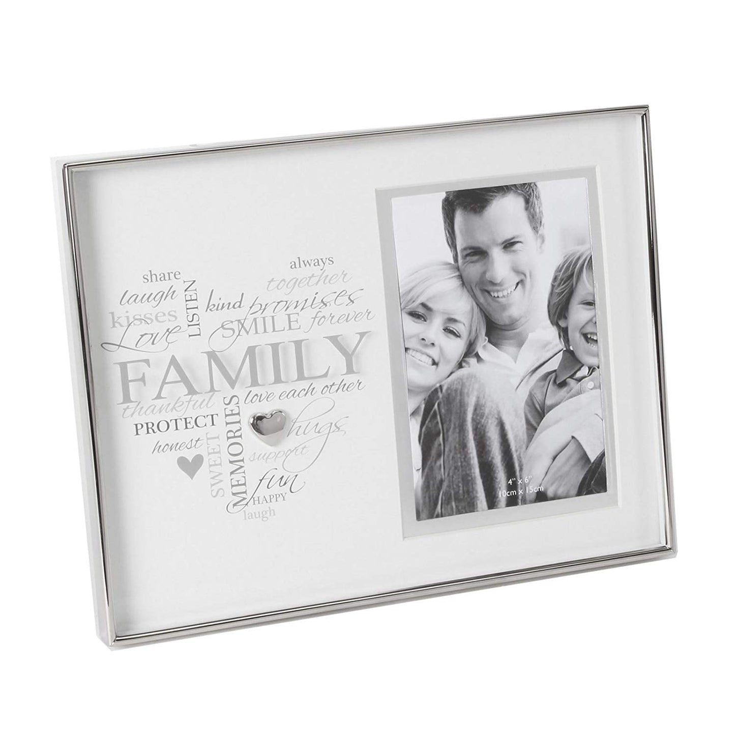 Widdop Heartfelt Moments Nickel Plated Frame Heart 4" x 6" - Family