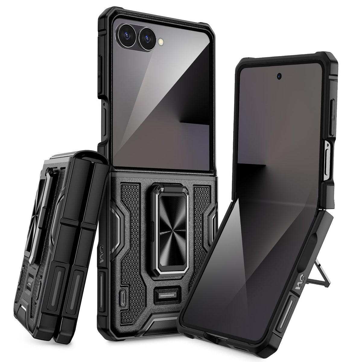 Doeshine for Samsung Galaxy Z Flip 7 Case [Not for Flip 7FE] with 360? Rotate Ring Kickstand, Built in Back Screen Protector & Hinge Protection, Heavy