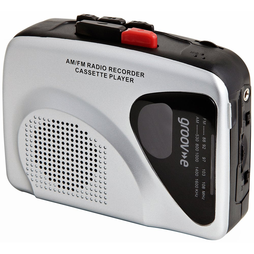 Groov-e Portable Retro Personal Cassette Player and Recorder with Built-In Speaker & Microphone, AM/FM Radio, 3.5mm Headphone Jack and Earphones