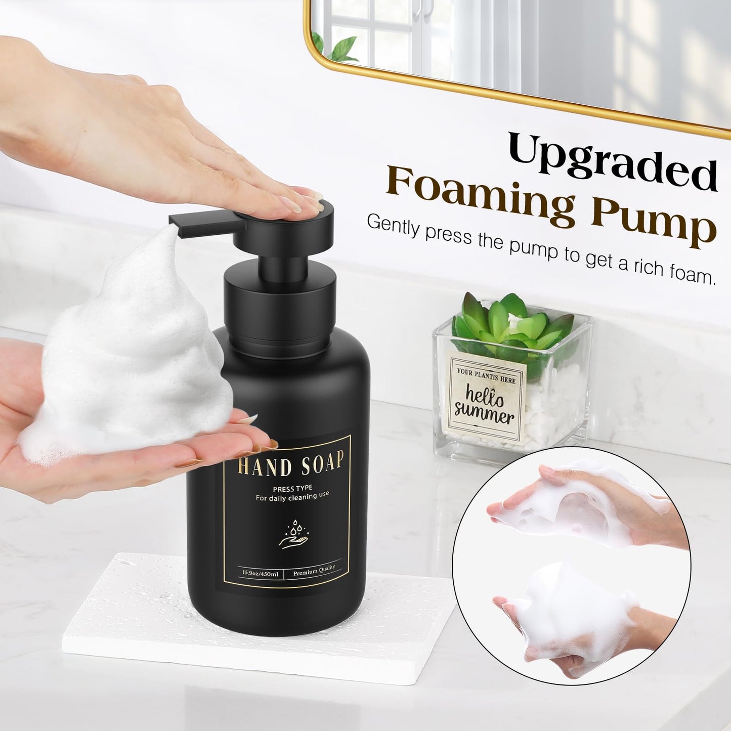 Luxspire Foaming Soap Dispenser 15oz Hand Soap Bottle, Black+White, 2 Pack