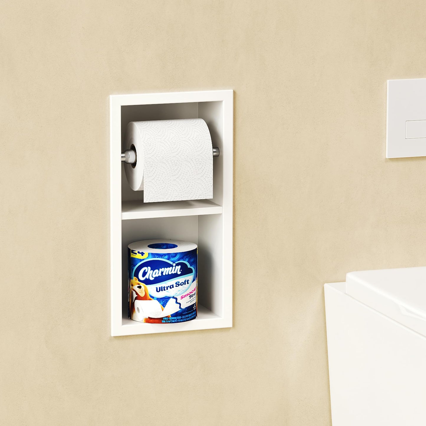Qeke Recessed Toilet Paper Holder, 304 Stainless Steel Bathroom Toilet Paper Holder with Storage, in Wall Tissue Toilet Roll Holder, 2 Layers, Matte