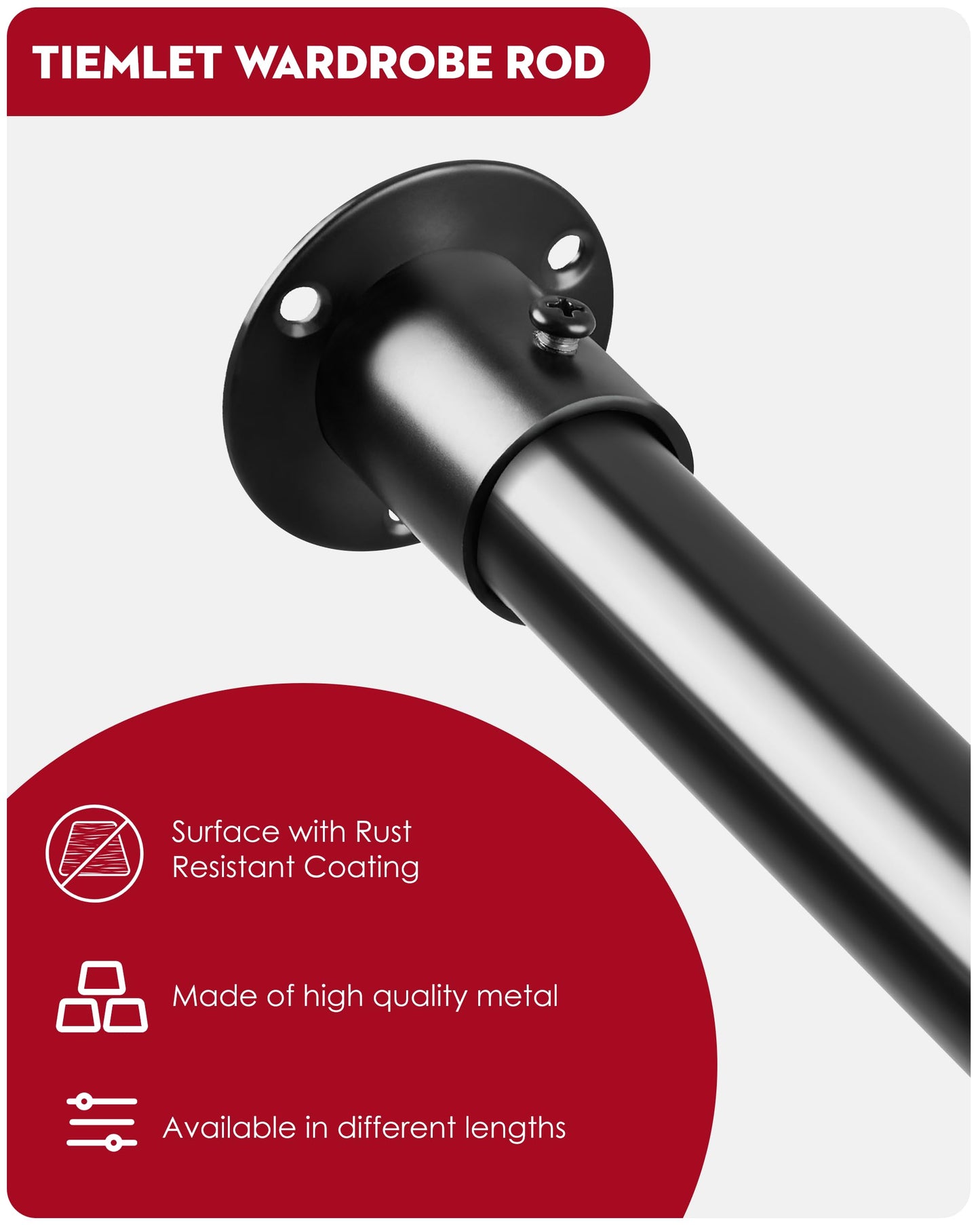 Extendable Wardrobe Rod, Black Stainless Steel Retractable Wardrobe Rail, 74-103cm Adjustable Clothes Rail for Wardrobe and Balcony (25MM)