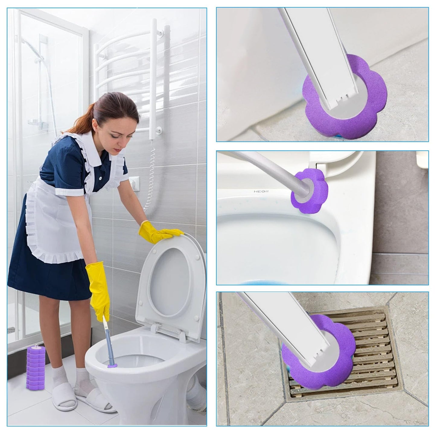 Disposable Toilet Brush Refills,30 Pcs Toilet Wand Replacement Heads-Purple