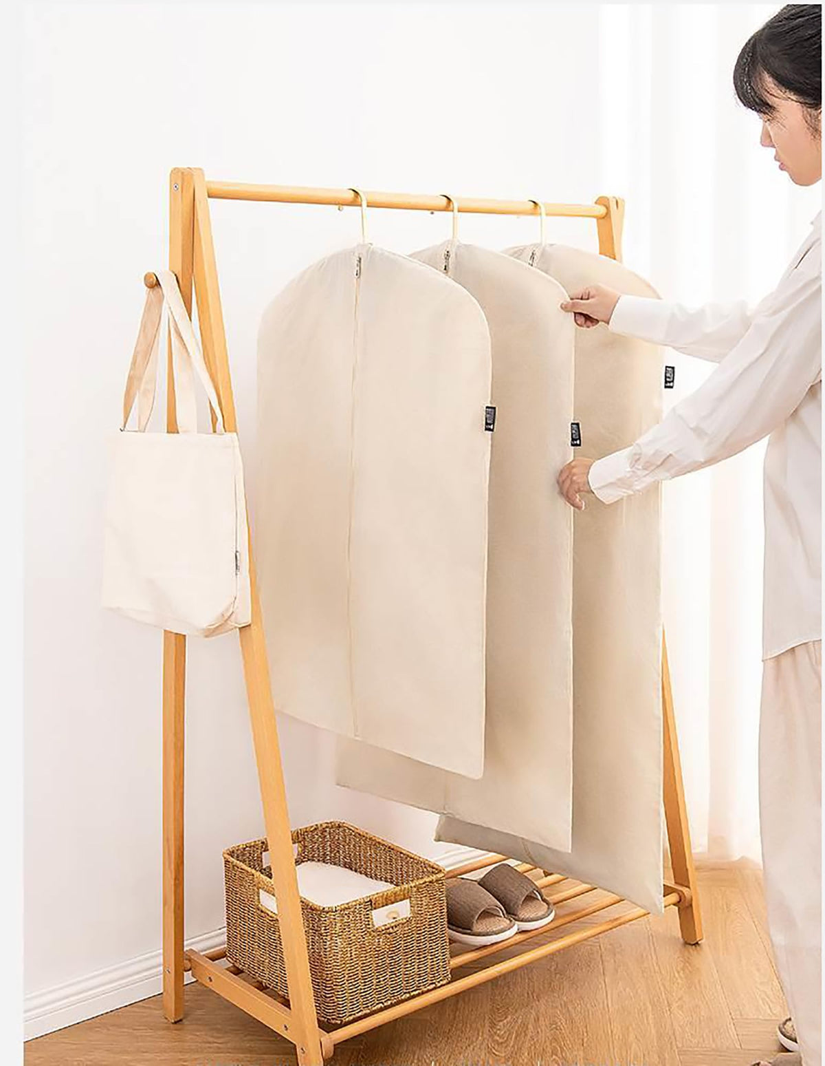 Langjitianya 100% cotton canvas garment bags for closet storage and travel suit bags for clothes, coats, jackets, shirts