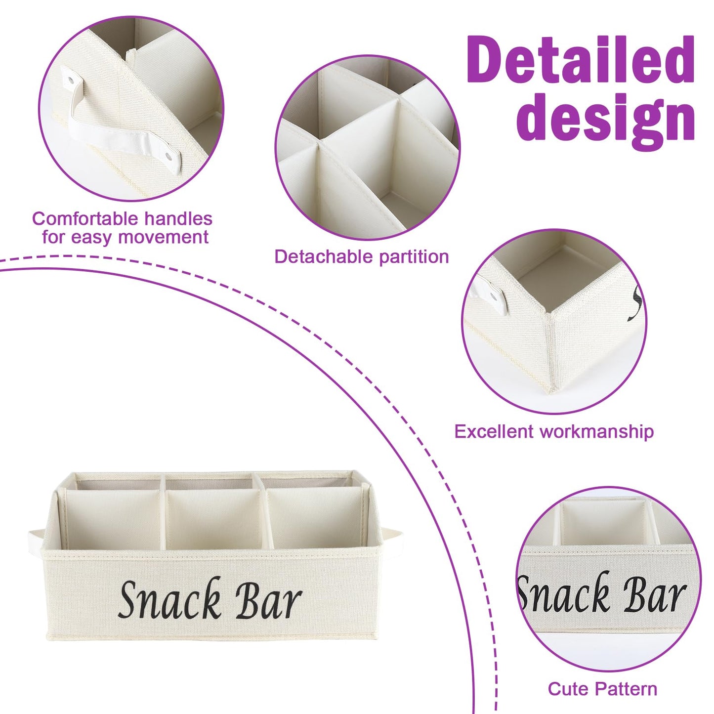 Xbopetda Snacks Box Container, 6 Compartment Snack Tray with Handles, Food Storage Organizer Bins, Trapezoid Storage Basket for Chips Candy Snacks