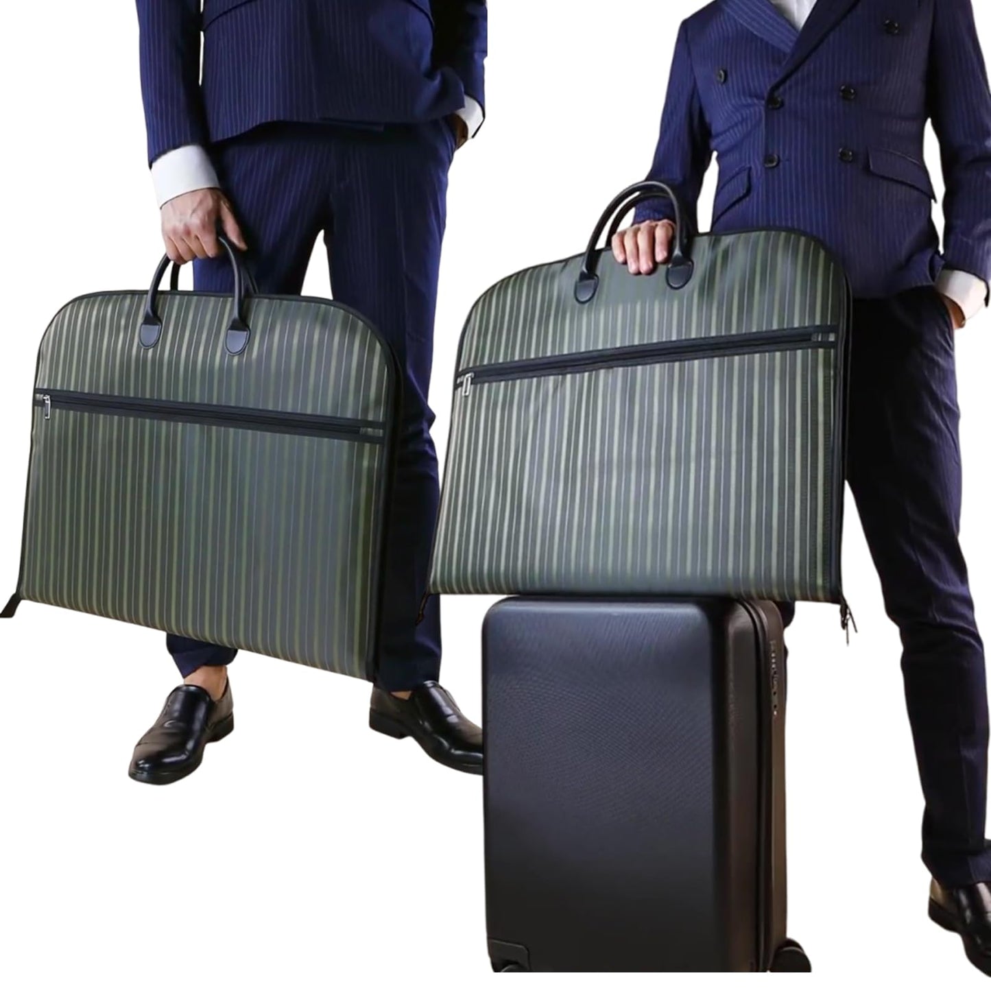 BotaBay Travel Garment Bag, Waterproof Oxford Fabric Suit Carrier with Foldable Design, Top Leather Handles & Trolley Sleeve
