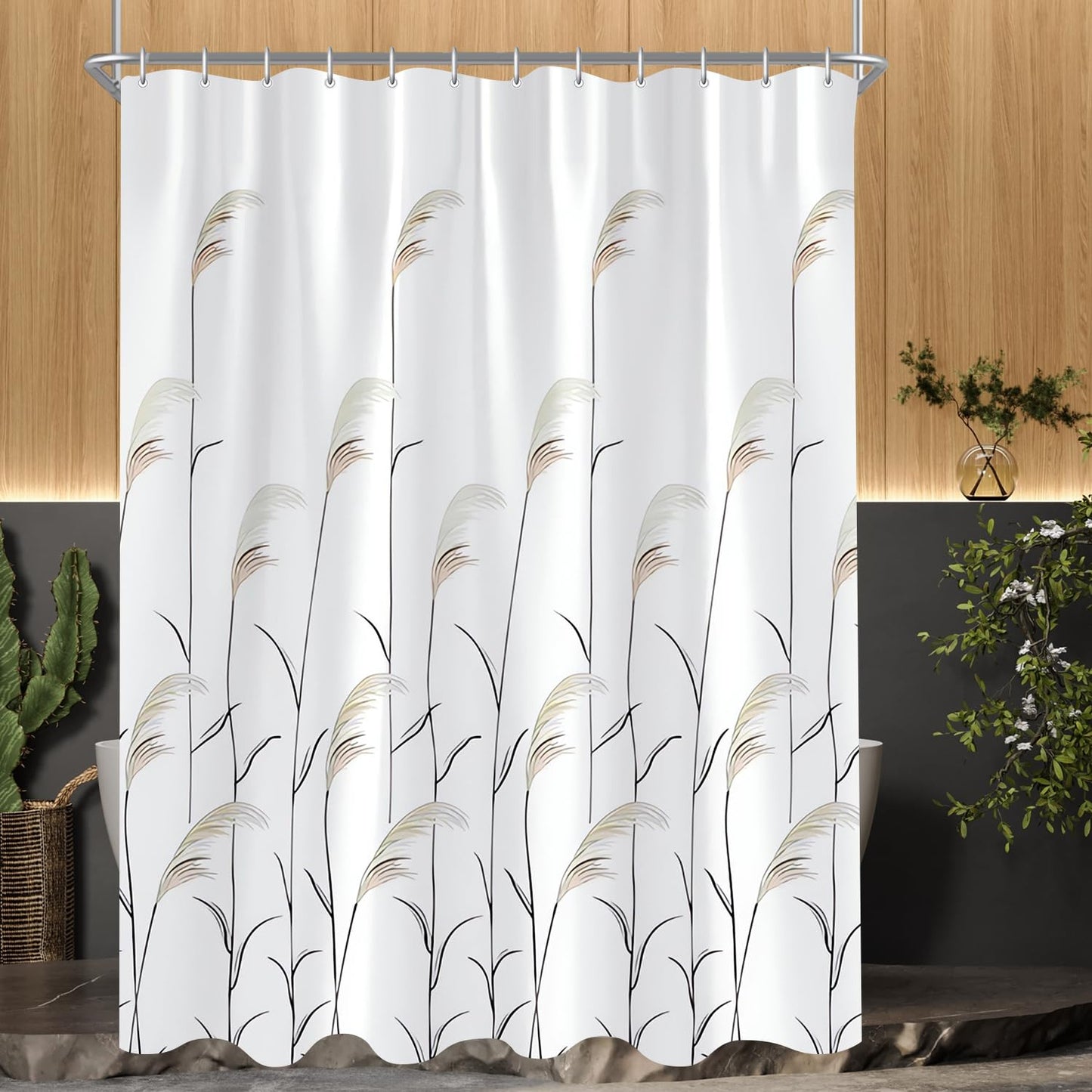 Lerores Shower Curtain, 200 x 180 cm, Wheat Ear, Weighted Hem, Anti-Mould, Water-Repellent, Washable Polyester Fabric Bath Curtains with 12 Eyelets
