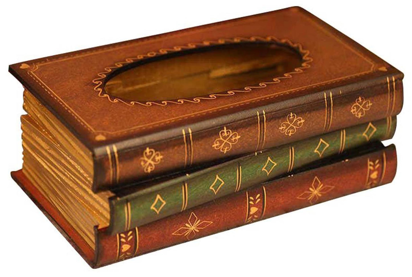 Tebery Elegant Wooden Antique Book Tissue Holder Dispenser, Width 16.5cm, Novelty Napkin Holder, Tissue Box for Home Office Car, 27x16.5x10cm