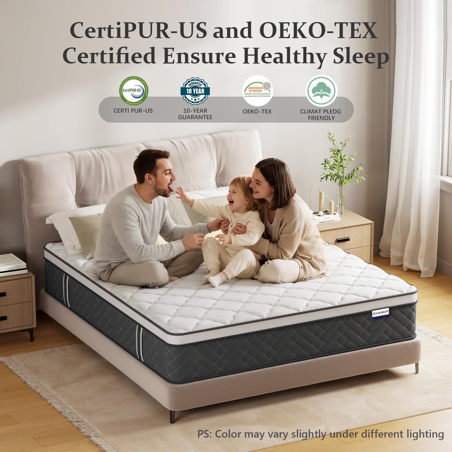 Zelmaron Double Mattresses, 12 Inch Innerspring Hybrid Mattress 4FT6 with Pocket Sprung & Breathable Foam - Medium Firm Mattress, Motion Isolation