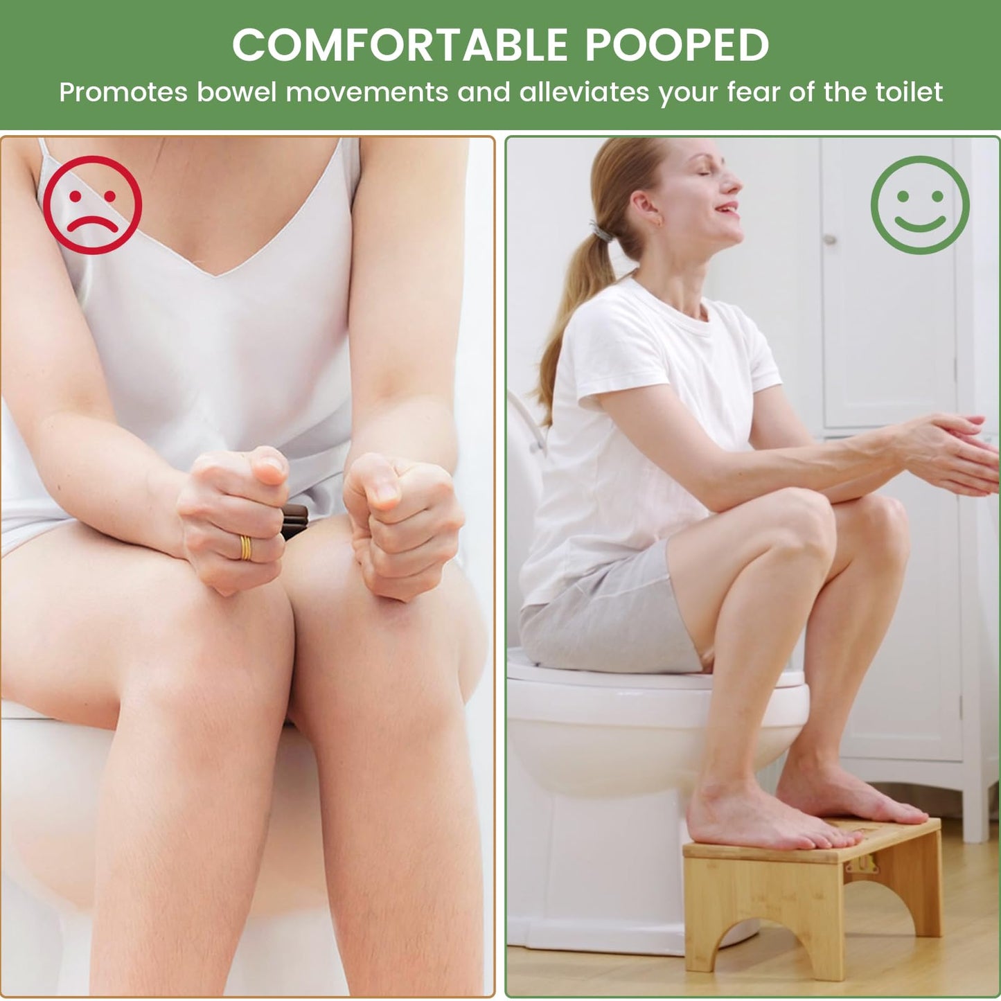 DEANIC Natural Bamboo Toilet Step Footrest, Non-Slip Bathroom, Helper for Better Posture, Foldable Foot Stool for Toilet, Easy to Clean & Store