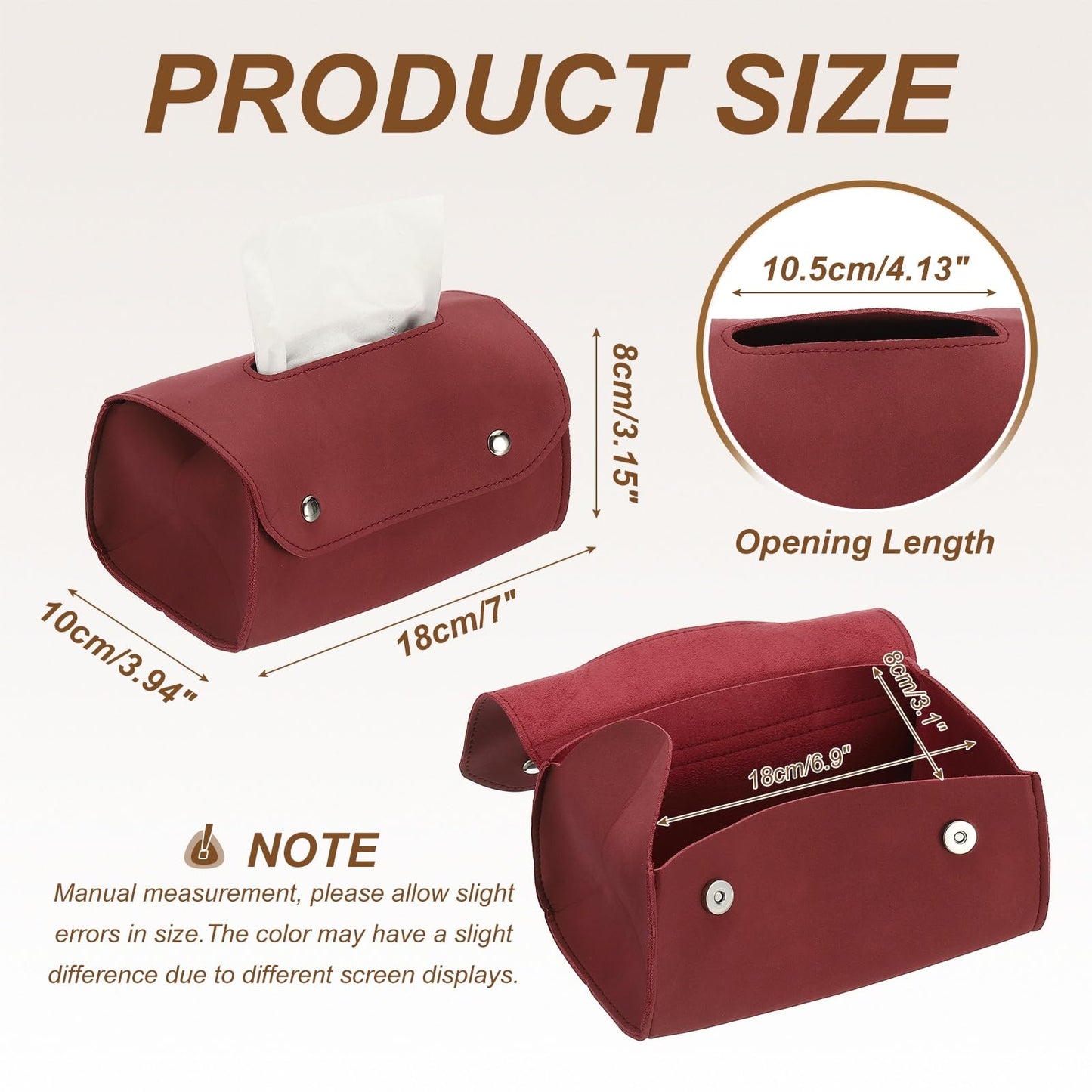 sourcing map Faux Leather Tissue Box Cover, Rectangular PU Tissue Box Cover with Button Tissue Holder Bag for Home/Bathroom/Car/Office Decor