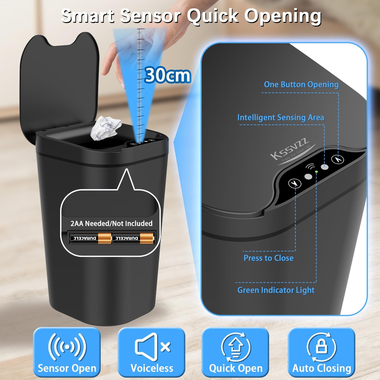 Kssvzz 2 Pack Sensor Bins with Lid, 2.5 Gallon/10 L Bathroom Electric Bin, Slim Smart Trash Can, Narrow Waterproof Automatic Bin for Bedroom, Living