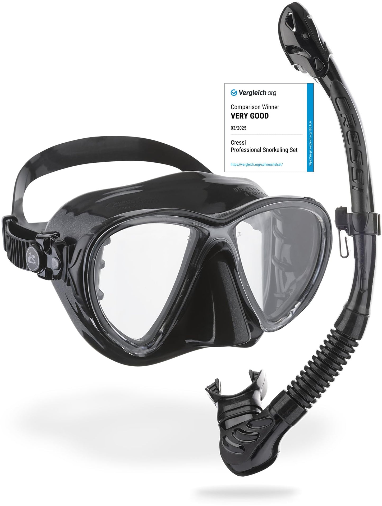 Cressi Big Eyes Evolution & Alpha Ultra Dry - Combo Diving Set Ideal for Snorkelling, Apnea and Diving - Adult Unisex, Black / Black