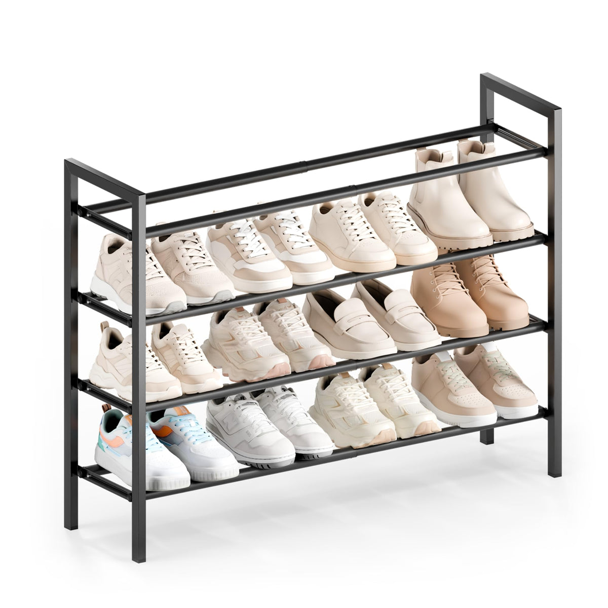 Bumusty 4 Tier Expandable Shoe Rack, Black