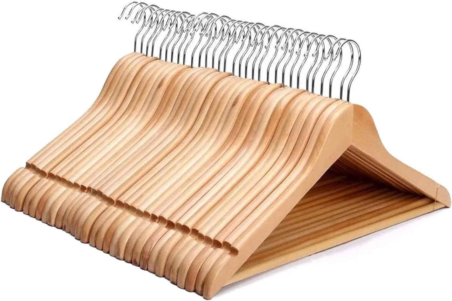 KEPLIN Strong Walnut Wood Wooden Coat Hangers  (Natural, 30 Pack). New but 1 hanger missing. Open scruffy box.