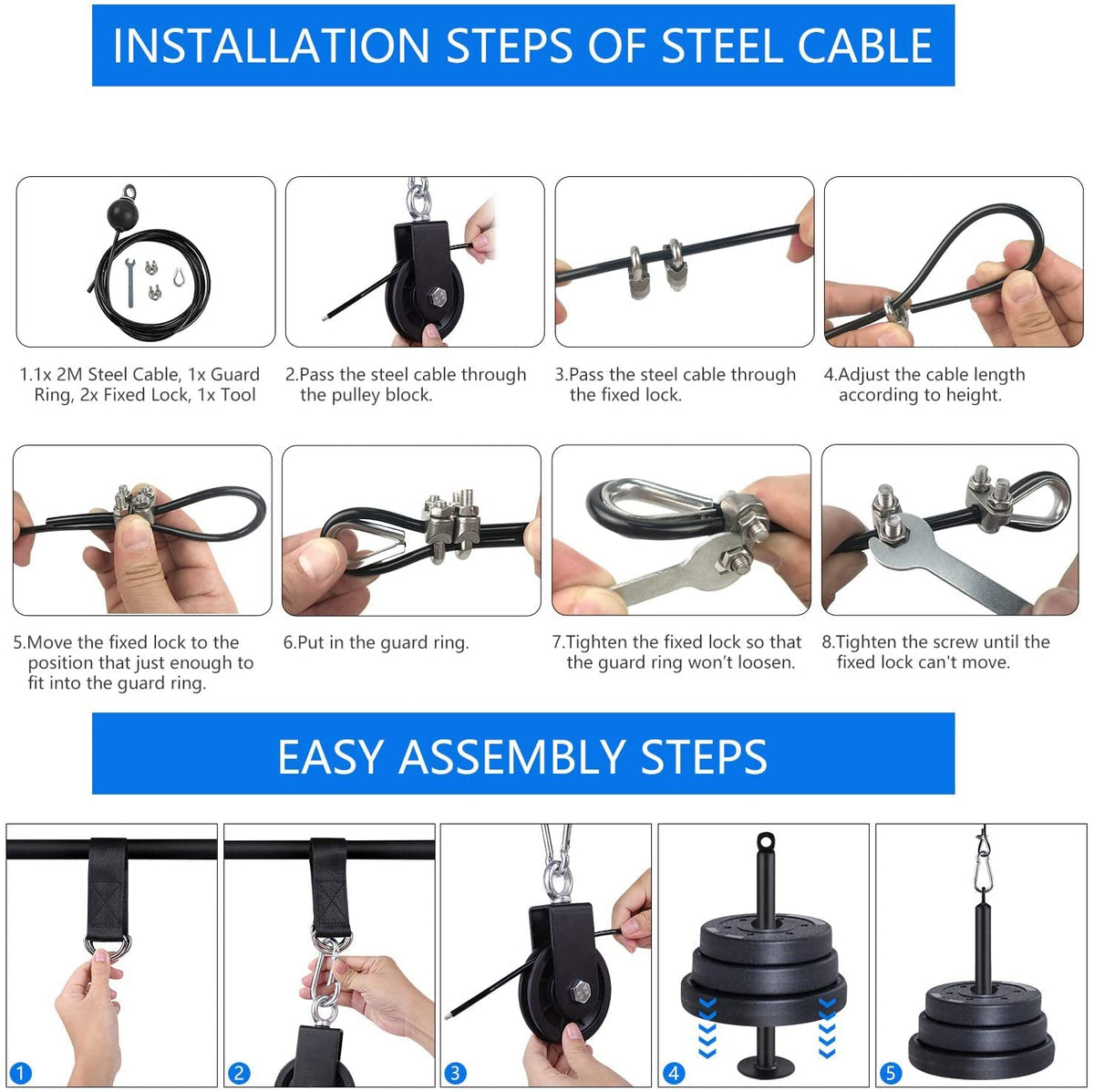 LAT and Lift Pulley System, LFJ Fitness DIY Cable Pulley Gym Home Arm Strength Training Exerciser Lat Pulldown Forearm Wrist Roller Trainer