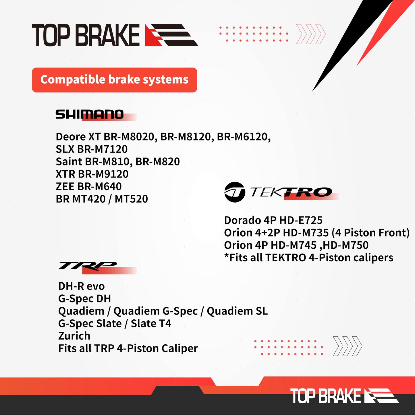 TOP BRAKE 2 Pairs Disc Bike Brake Pads for Shimano 4 Piston Saint BR-M810 M820 Zee M640 XTR-M9120, Deore XT BR-M8020, M8120,M6120,BR-MT420,MT510,MT520