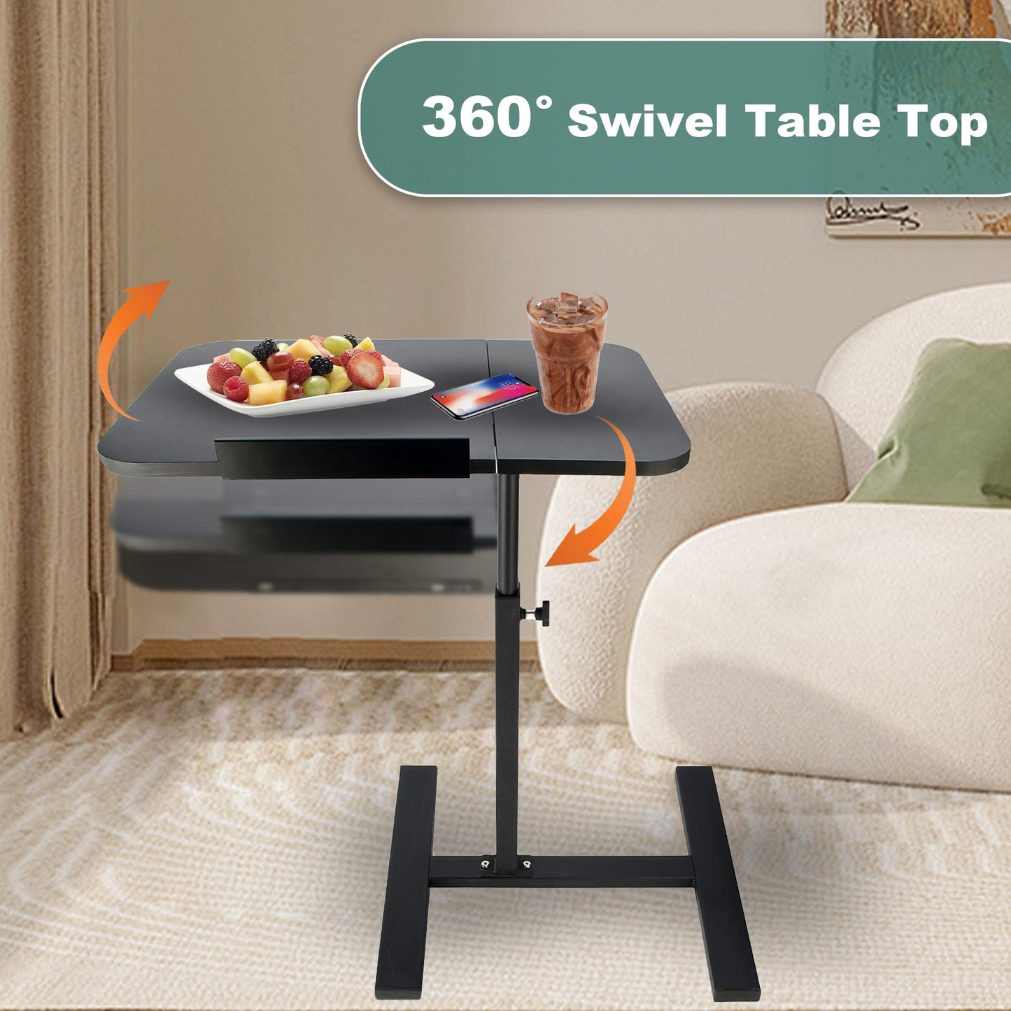 Kiss Me C Shaped Side Table, Height Adjustable,Narrow Laptop Desk