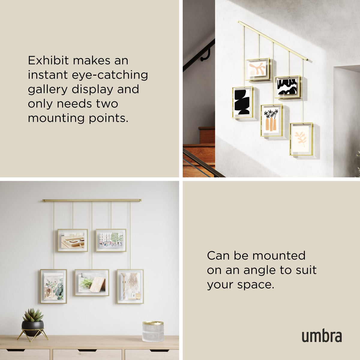 Umbra Exhibit Picture Frame Gallery Set, Adjustable Collage Display for 5 Photos, Prints, Artwork and More, Holds two 4x6" and three 5x7" Photos,