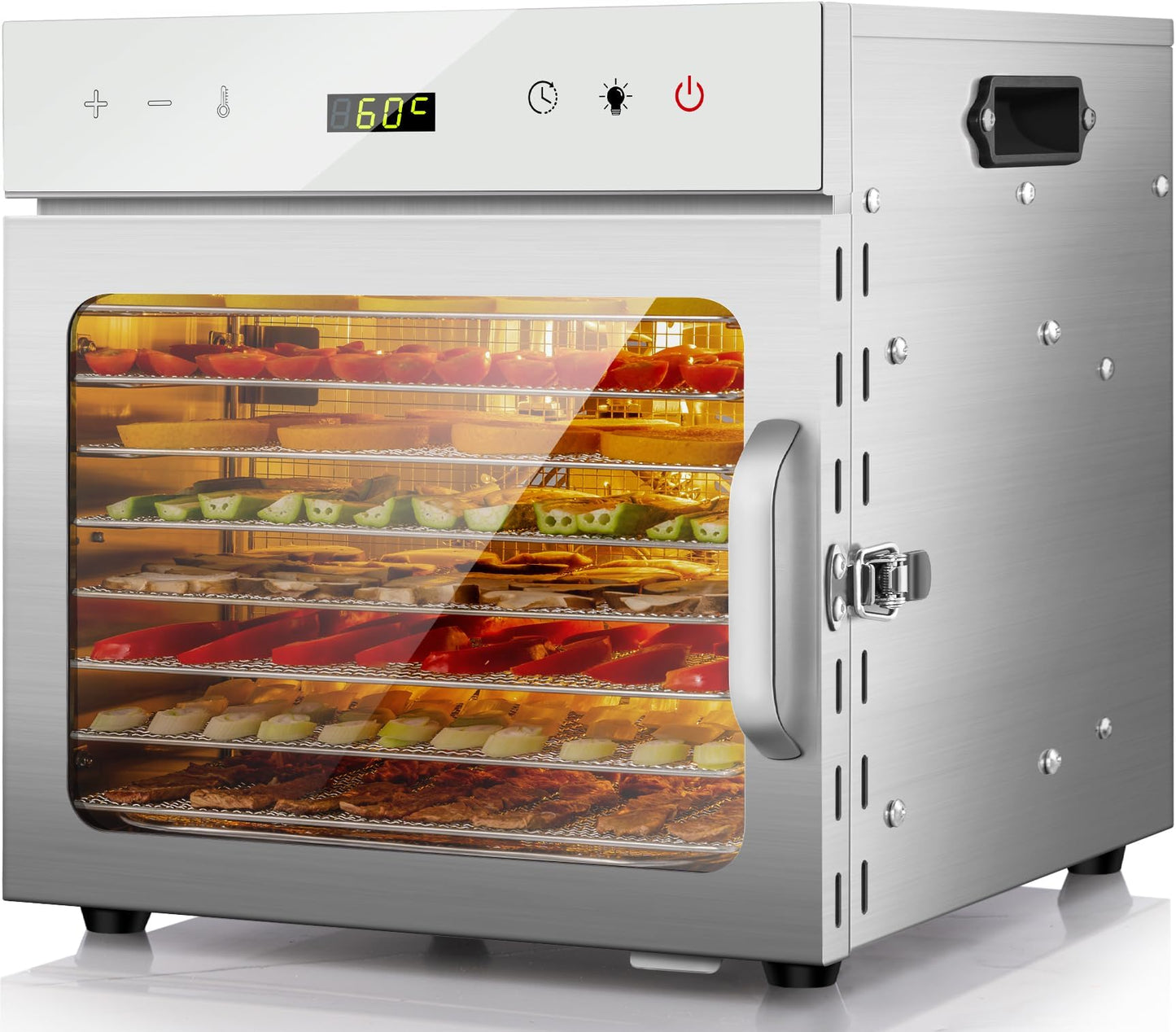 Kwasyo Stainless Steel Food Dehydrator, 8 Tray Fruit Dryer Machine with Free Recipe Book, BPA-Free, 30~90? Temperature Setting, Max 24h, Dehydrator