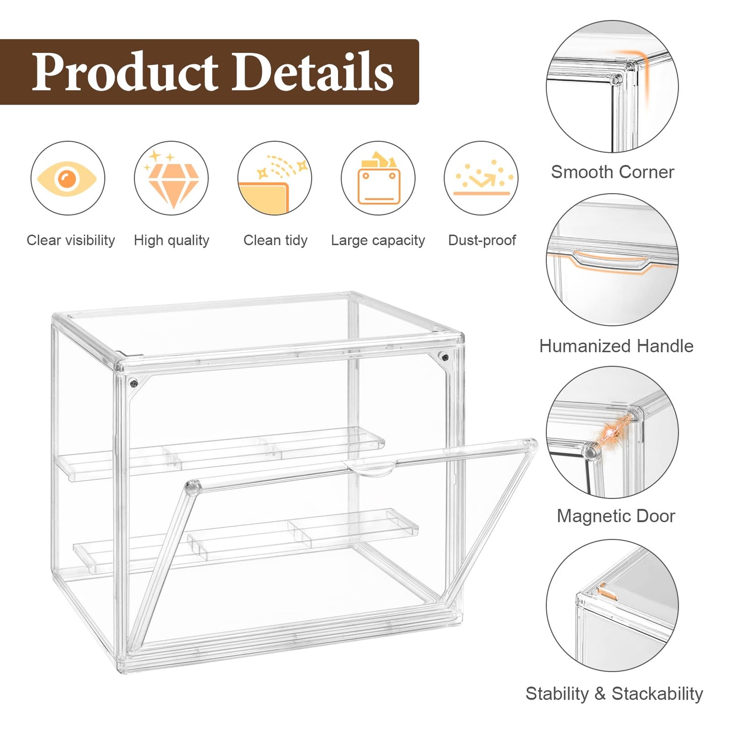 TSKDKIT Acrylic Display Case with Removable 2-Tier Shelves, Clear Display Box Dustproof Display Case with Openable Door for Figures, Models & Crafts
