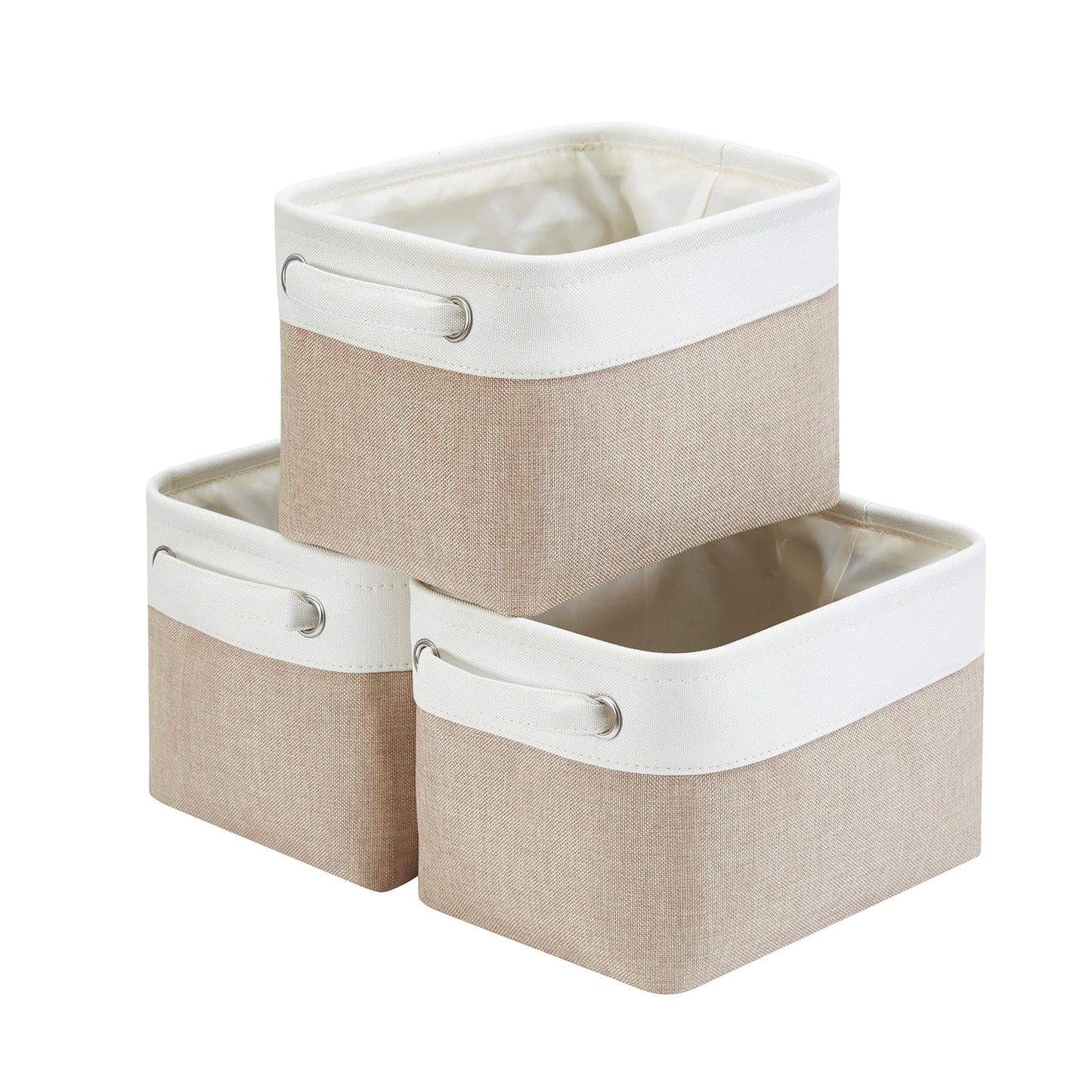 Mangata Set of 3 Fabric Storage Baskets, Light Khaki White S