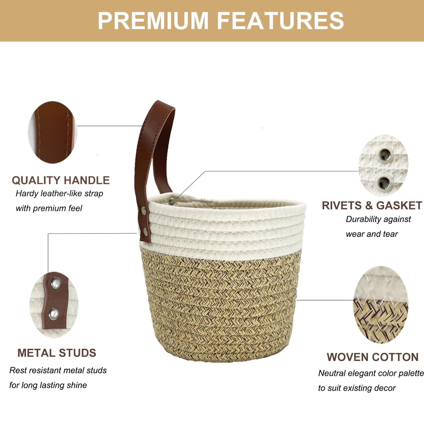 SOQKEEN Hanging Storage Baskets 2 Pack, Cotton Rope Basket, Beige & Brown