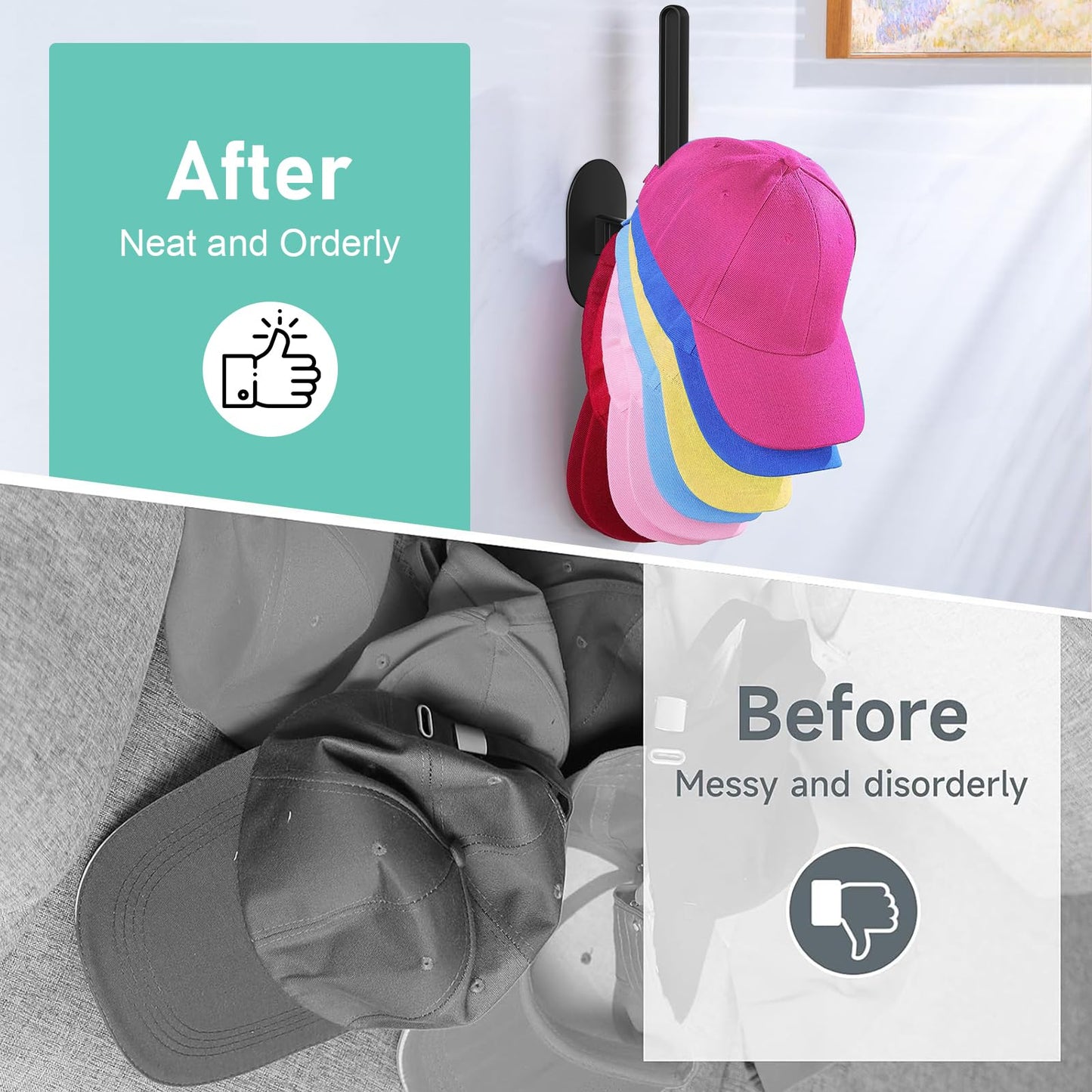 Eiito Hat Hooks for Caps Storage-4Pack,Multi-Purpose Hat Organizer,Strong Adhesive Hat Racks for Wall