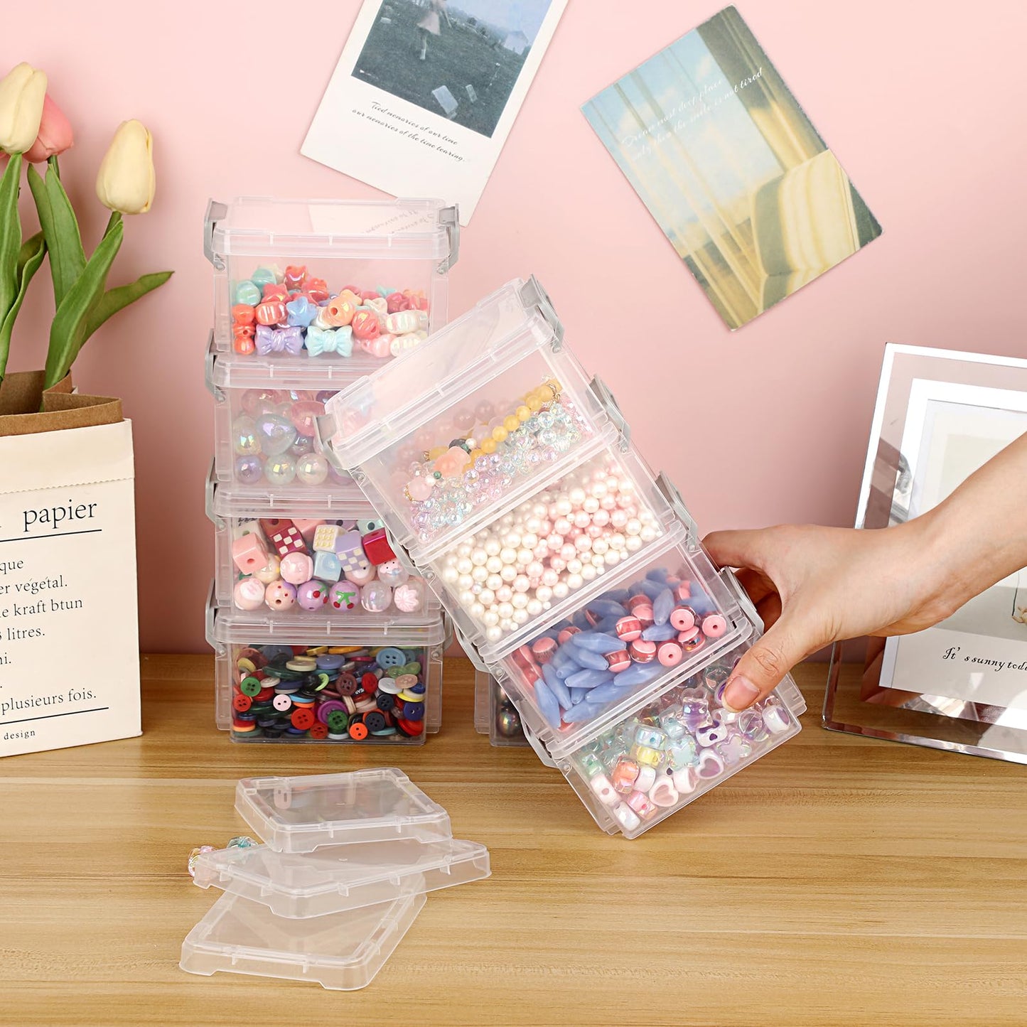 BSTKEY 10pcs Plastic Small Storage Containers with Lid, Clear (12*8*7cm)