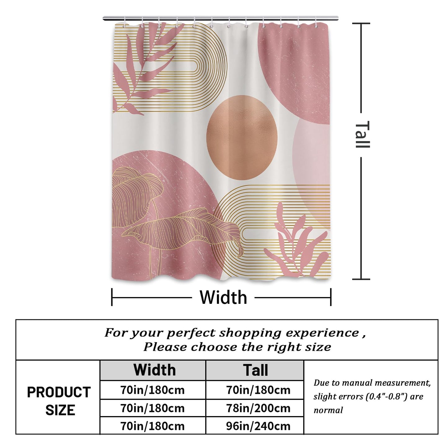 LanZanthic Blush Pink Boho Shower Curtains for Bathroom Light Pink and White Women MCM Wet Room Shower Curtain with hooks, Mould Proof Resistant