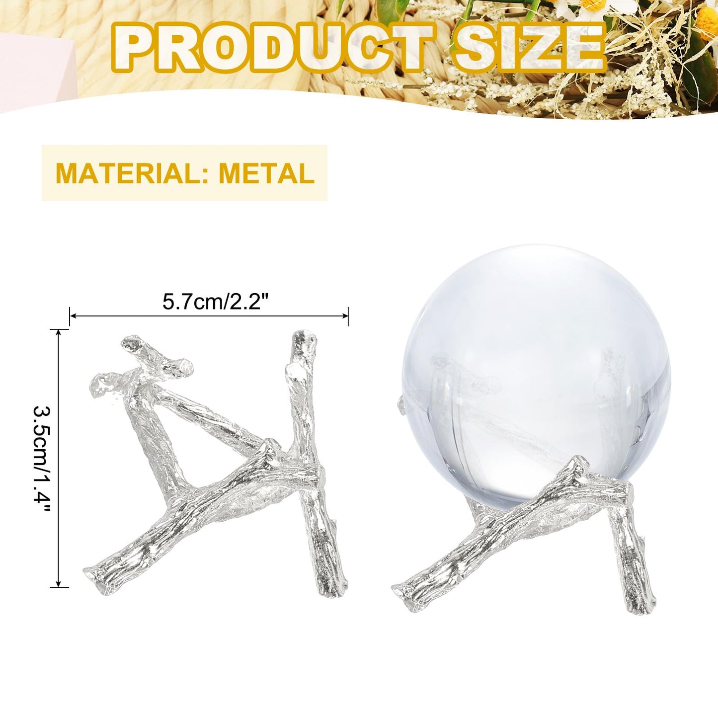 sourcing map Metal Crystal Sphere Holder, 2.2" Dia Ball Display Stand Quartz Ball Orb Holder for Glass Home Decor, Tripod Stand, White