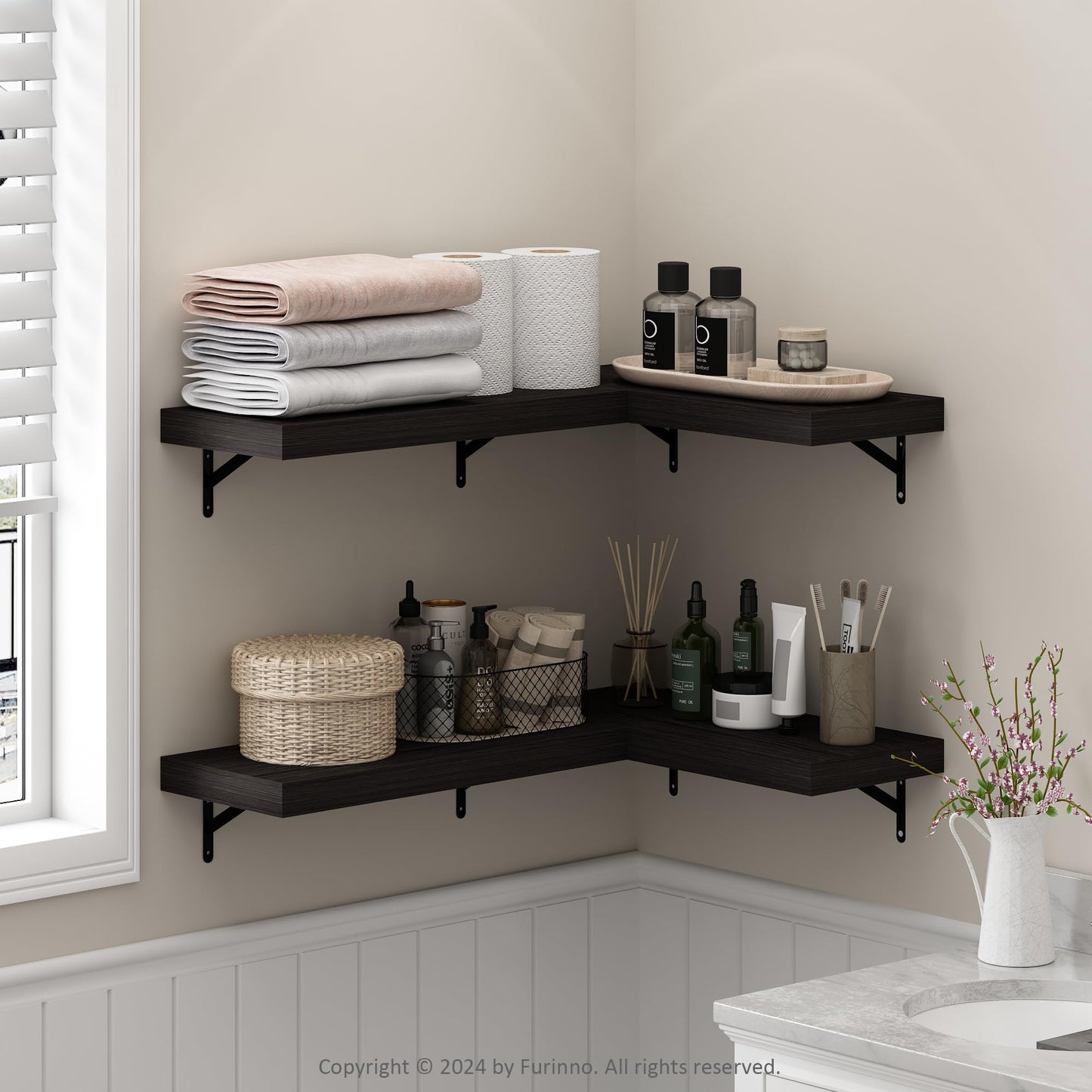Furinno TANNA Floating Shelves for Wall Set of 4, 55.9cm Bathroom Wall Shelf, Wall Mounted Shelf, for Bathroom Organizers and Storage, Living Room
