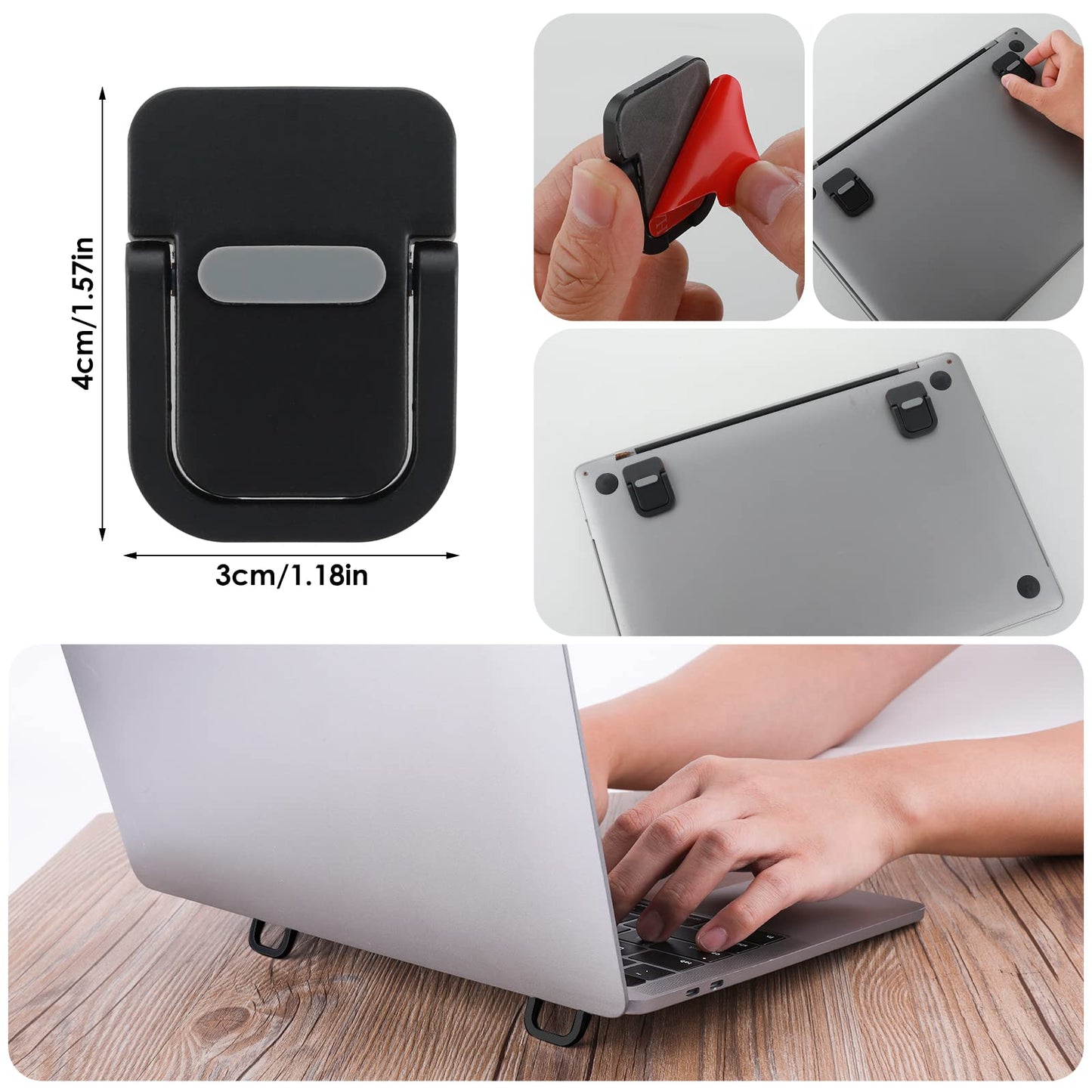 Bewudy 2PCS Portable Keyboard Riser, Self-Adhesive Mini Laptop Stand Invisible Computer Keyboard Stand for Desk