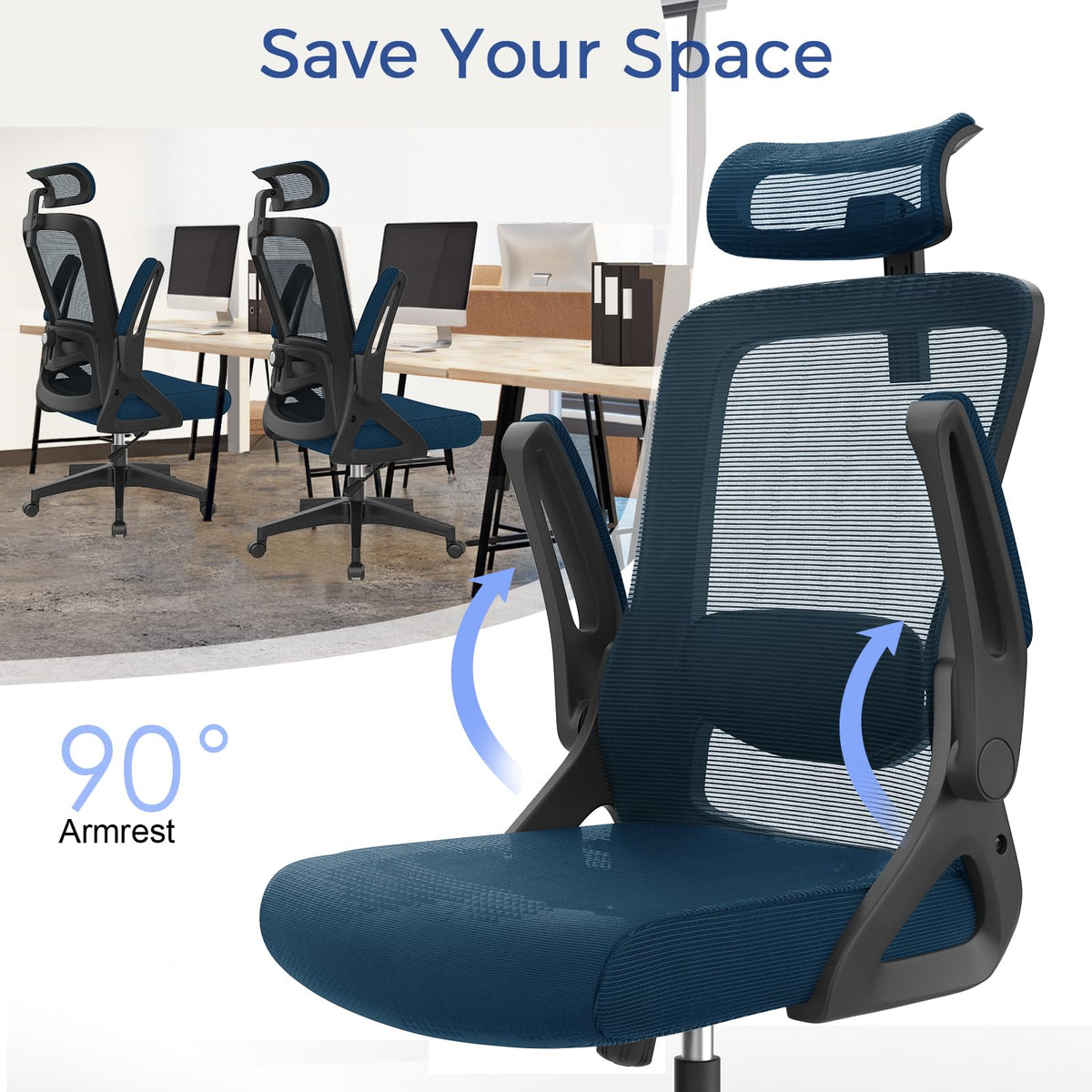 YONISEE Office Chair Ergonomic Office Chair with Lumbar Support, Adjustable Armrests and Headrests, Mesh Chair High Back Comfortable for Home Office