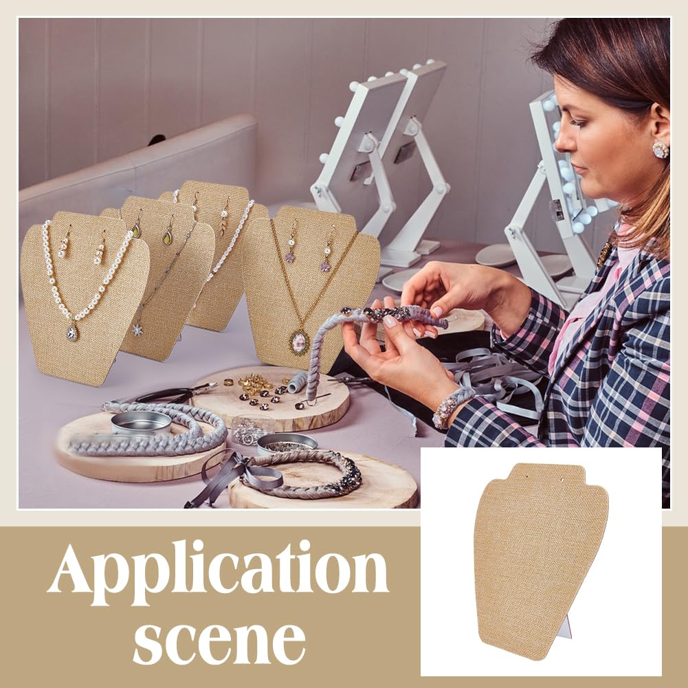 FINGERINSPIRE 6pcs Linen Earring Necklace Display Stand Tan Color