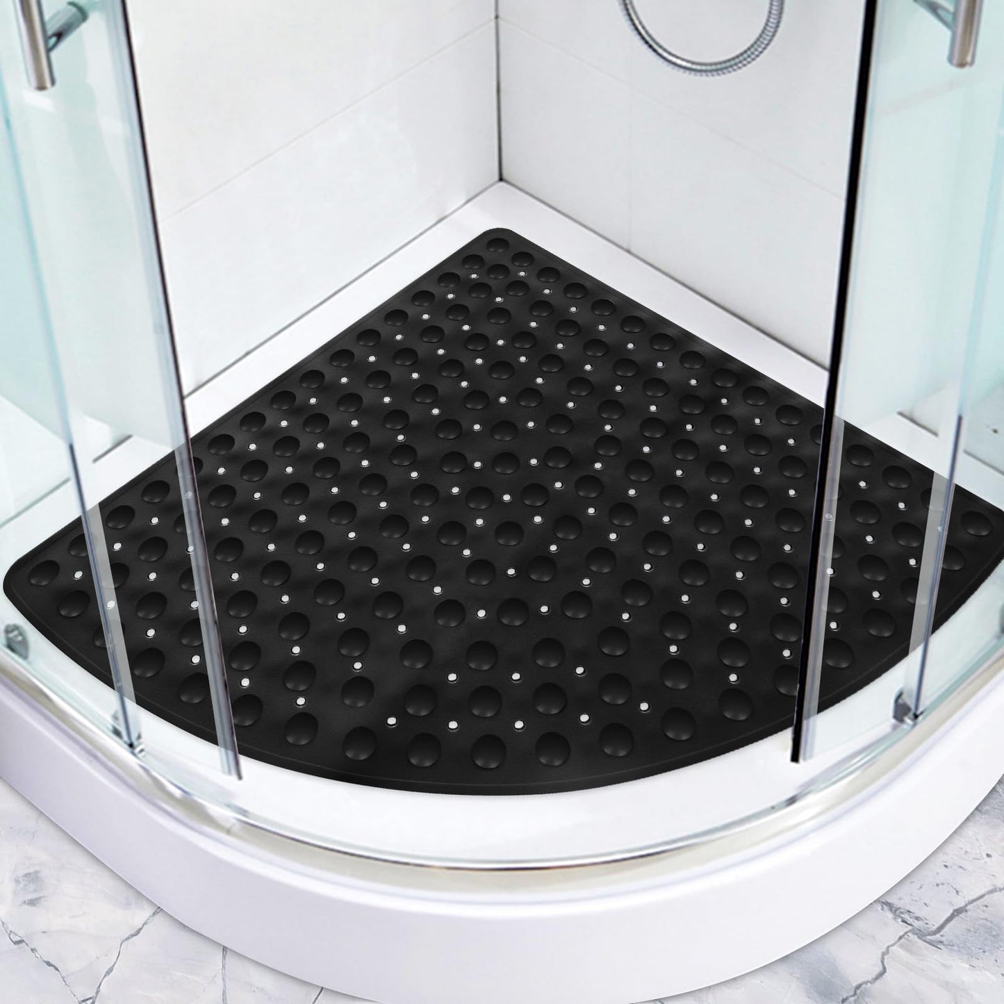 Lurowo Corner Shower Mats Non Slip Anti Mould, TPE Shower Mats for Inside Shower, Large Shower Mat 70 * 70cm with Hundreds Suction Cups, Machine