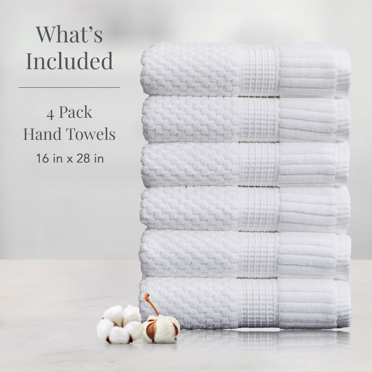 NY Loft 100% Cotton Hand Towel 6 Pack | Super Soft & Absorbent Quick-Dry Hand Towels 16" x 28" |Textured and Durable Cotton | Trinity Collection