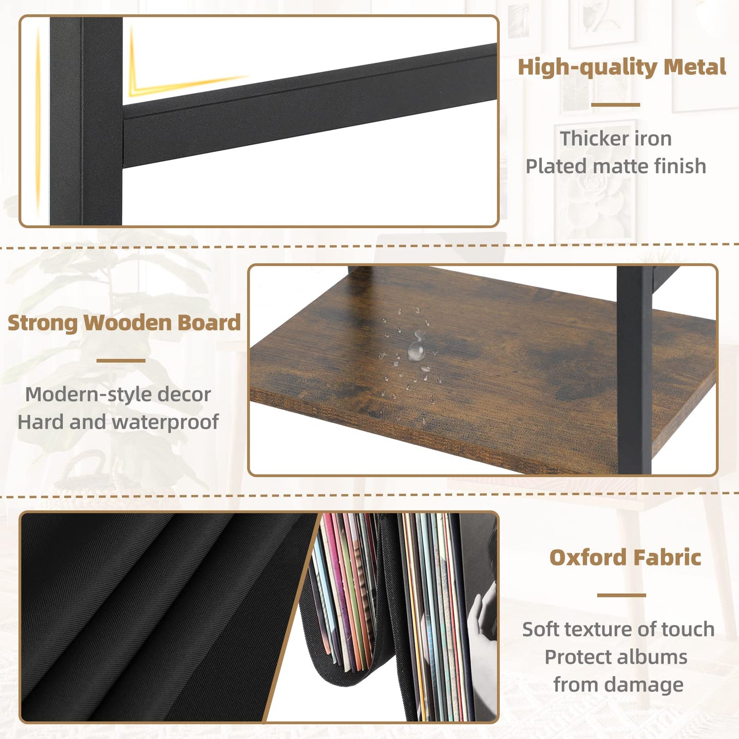 Bikoney Record Player Stand, End Table with 3-Tier Vinyl Record Storage, Record Player Table Up to 200 Albums, Turntable Stand for Vinyl Records,