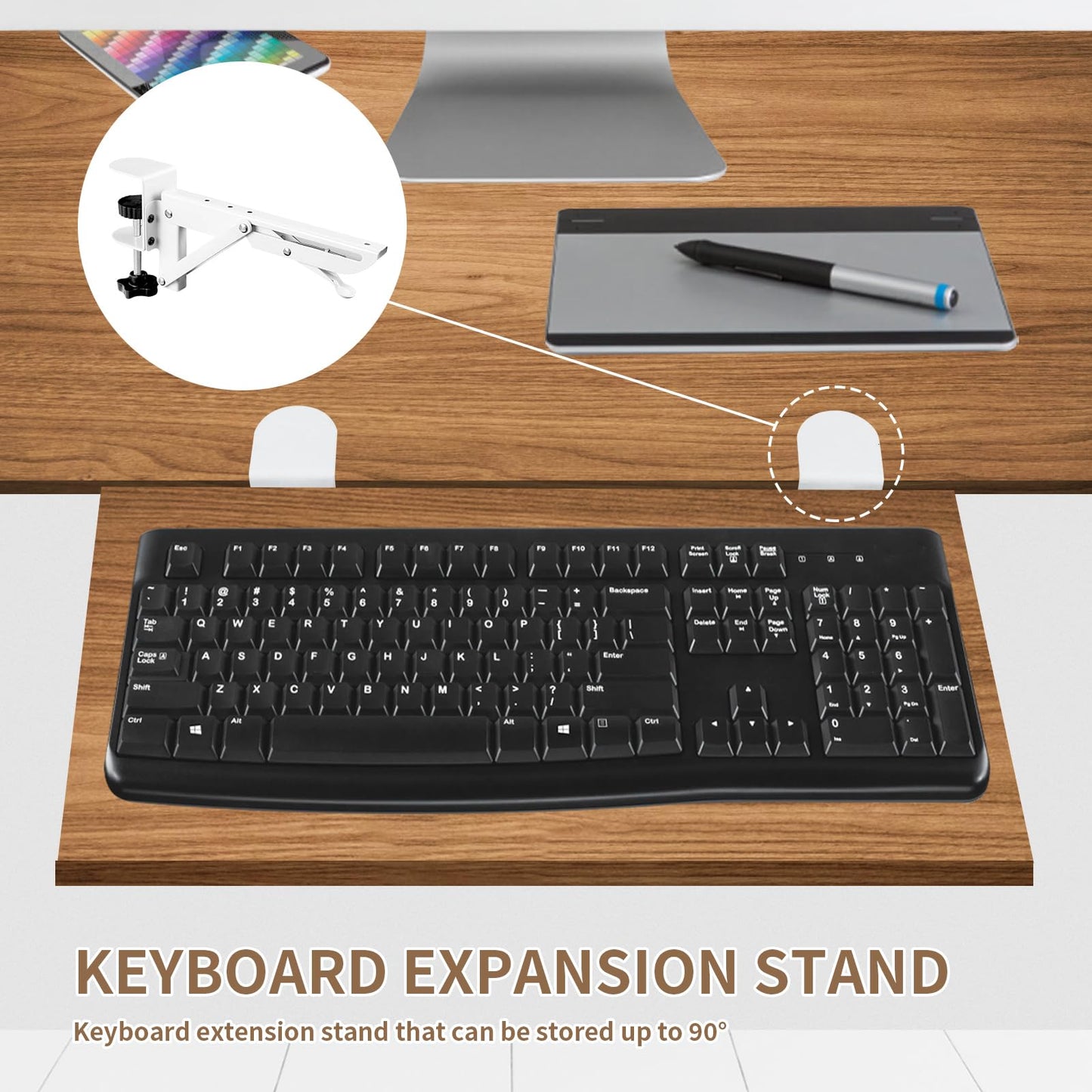 Under Desk Drawer, Removable Shelf Without Drilling, Removable Keyboard Holder with Adjustable C Clamp, Silent PC Keyboard Support