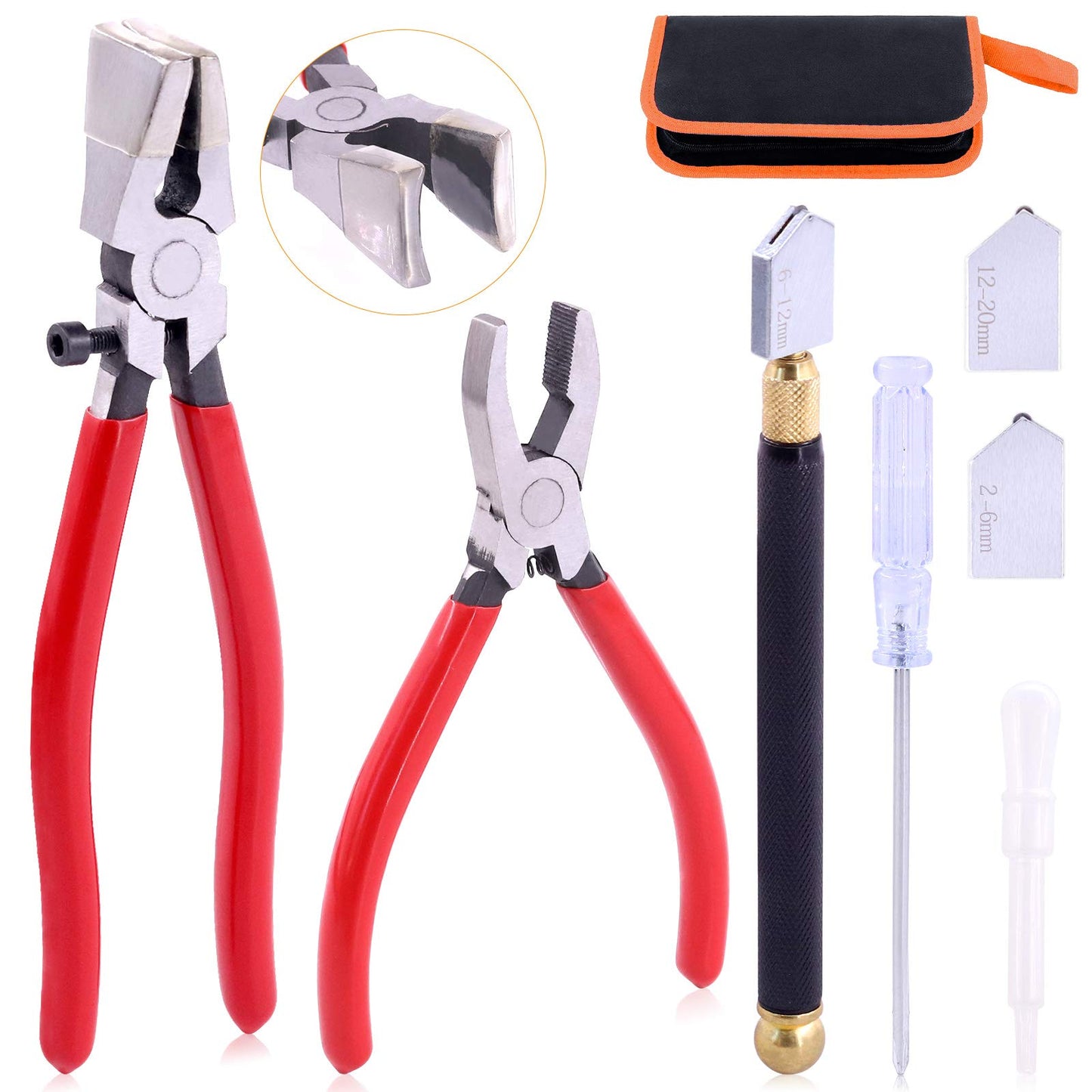 Rustark 3Pcs Premium Glass Running Breaking Pliers and Class Cutter Kit, Heavy Duty Glass Cutting Tool with Rubber Tip, Work Great for Stained Glass,
