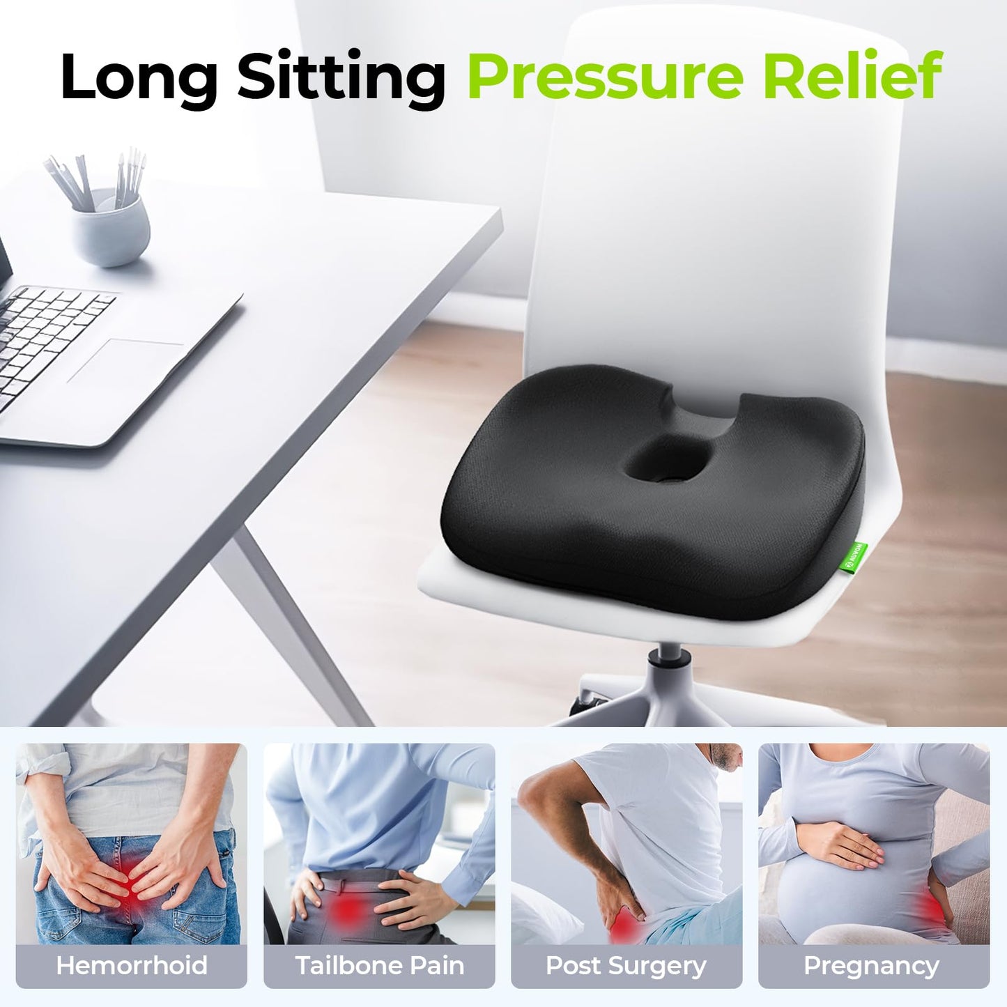 AUVON Donut Pillow Seat Cushion with Scientific Centre Hole for Hemorrhoids