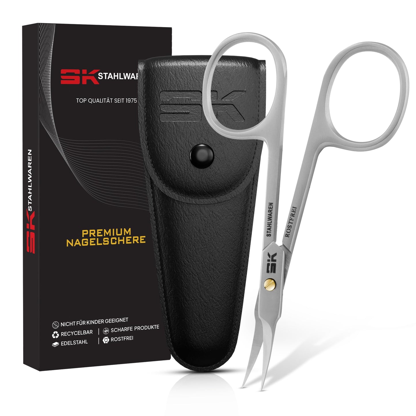 SK STAHLWAREN Premium Combination Cuticle Scissors Tower Tip, Cuticle Scissors 9.5 cm with Golden Screw, Cutting Length 2.5 cm Large (Precision Tips