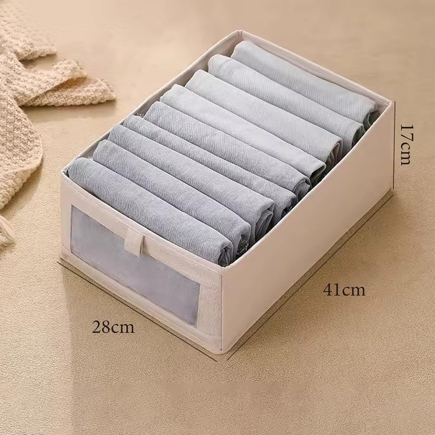 Wardrobe Storage Organiser Foldable - 4Pcs Drawer Organiser Clothes Fabric Storage Boxes Bin with Clear Window Shelf Stackable Clothing Storage Boxes
