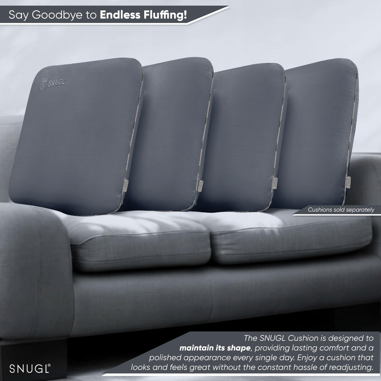 SNUGL Memory Foam Sofa Cushion with Shape Retention ? Hypoallergenic Velvet, Supportive Visco-Elastic Foam, Removable & Washable Cover, Perfect for