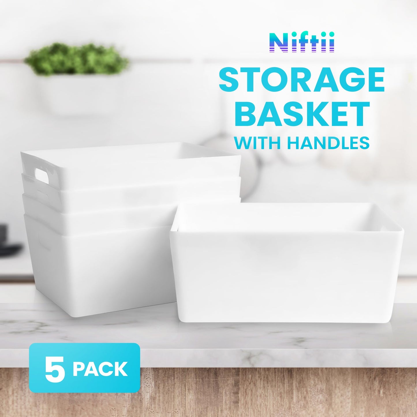 Niftii Storage Boxes | Kitchen Storage & Organisation Baskets 5-Pack 3.9L