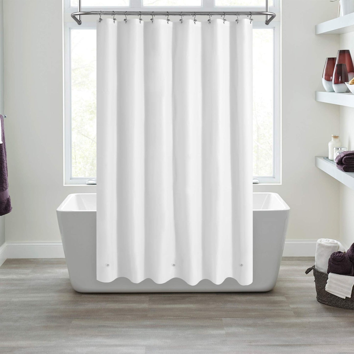 Mrs Awesome White Shower Curtain with 3 Magnets, 72 x 72 Inch, Flexible Sturdy Plastic Shower Curtain for Bathroom, Lightweight and Waterproof, White