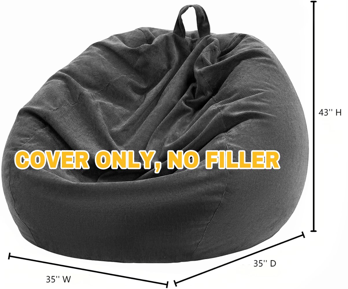 Nobildonna 3 ft Bean Bag Chair Cover (No Filler) for Adults and Kids 300L Extra Large Stuffed Animal Storage Bean Bag Washable Soft Premium Corduroy
