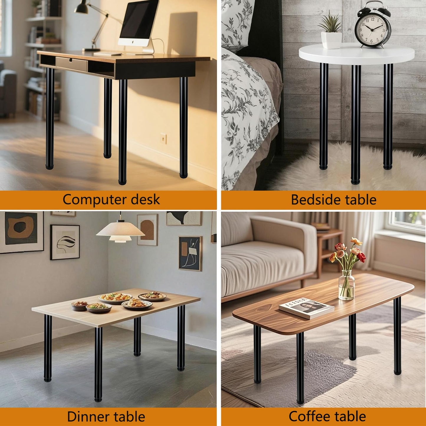 QLLY Table Legs 75cm/29.5 inch Adjustable Metal Desk Legs, 4 Pcs Furniture Legs, DIY Office Table Leg (75cm, Black)