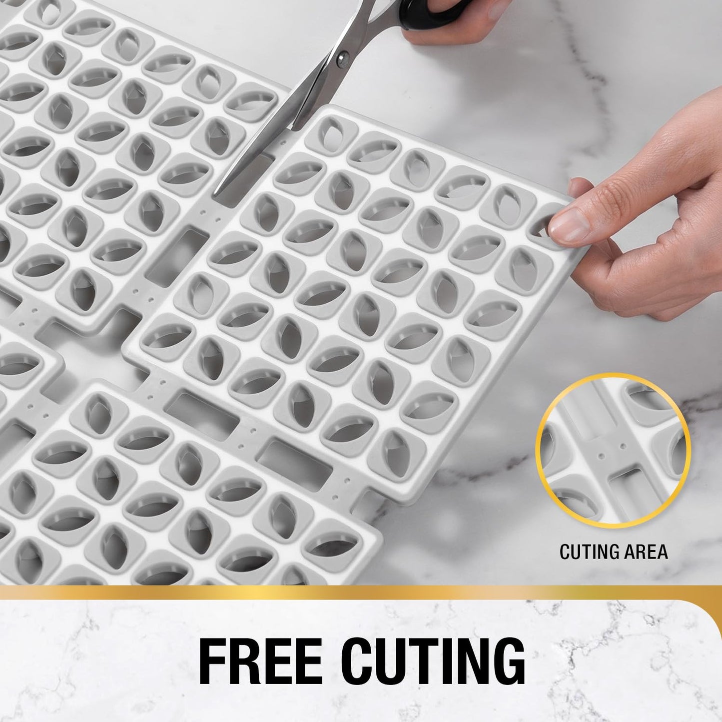HITSLAM Square Shower Mat Non Slip Anti Mould, 60 x 60 cm Cut to Fit No Odor Soft TPE Bath Mat with Suction Cups and Drain Holes