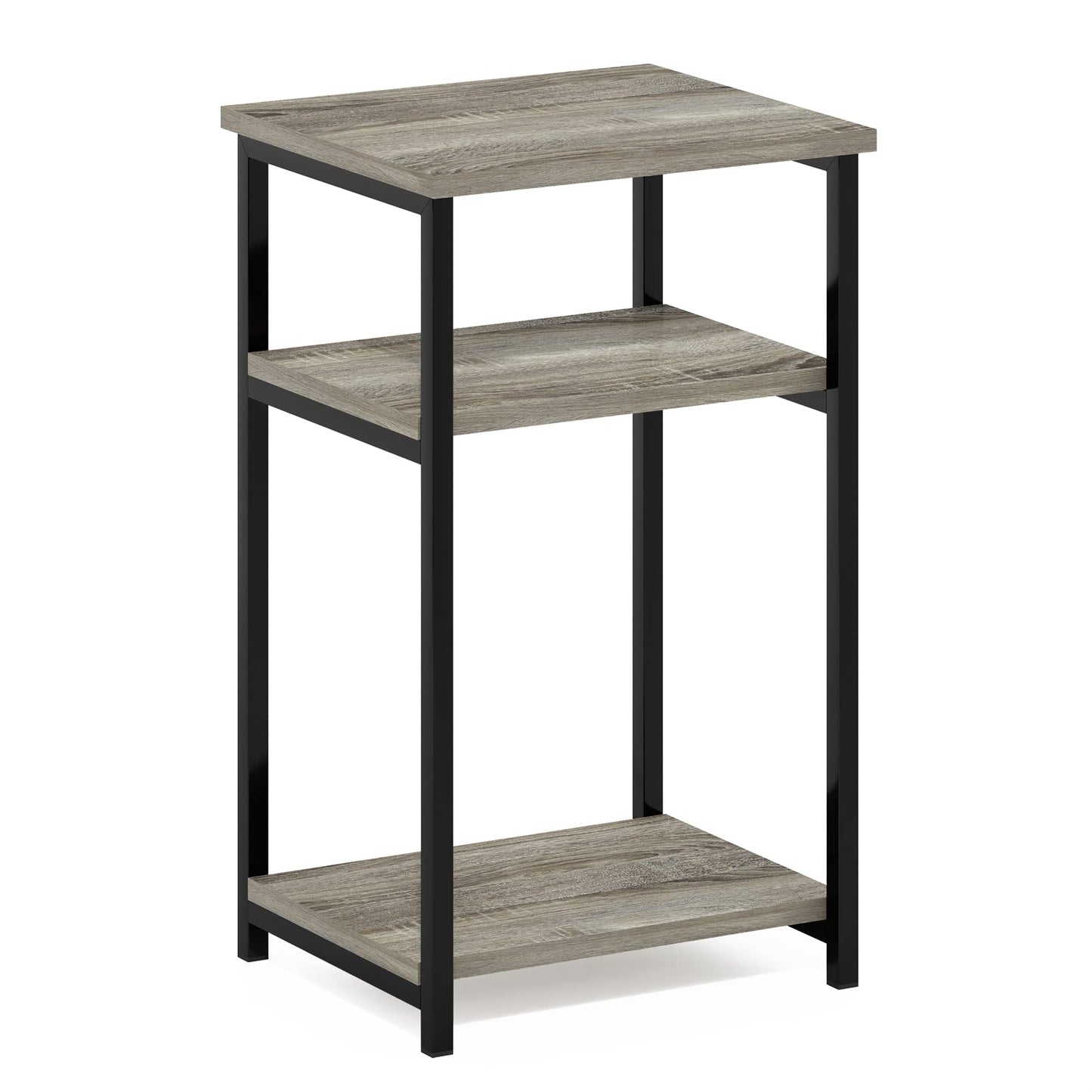 Furinno JUST Side Table, 3-Tier Metal Frame End Table with Open Shelf, Night Stand, Bedside Table, for Living Room, Bedroom, French Oak